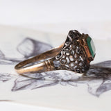 Anello antico in oro 18K e argento con smeraldo e diamanti di taglio rosetta, primi del ‘900