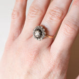 Vintage Antique Style 18K Yellow Gold & Silver Diamond (Center Approx. 0.40ct) Daisy Ring, 60s