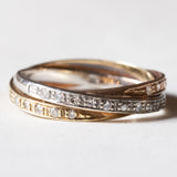 Vintage Tricolor 14K Gelb-, Weiß- & Roségold & Diamantring, 70er Jahre