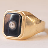 Vintage Herrenring aus 9 Karat Gold mit Onyx und weißem Diamantimitat, 60er Jahre
