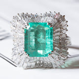 Vintage ring “Ballerina” in 18K white gold with Colombian emerald (3.60ct approx.) and diamonds (2.24ctw approx.)