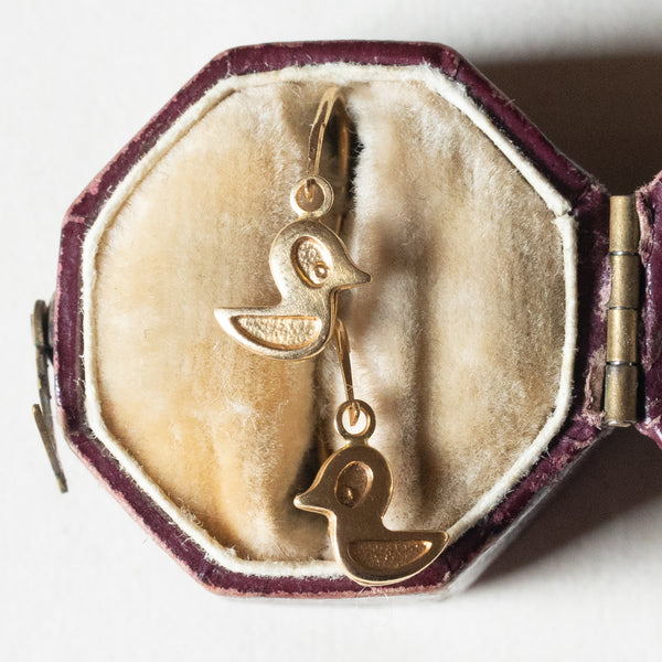 Orecchini vintage in oro 18K a forma di paperelle, anni ‘70/‘80