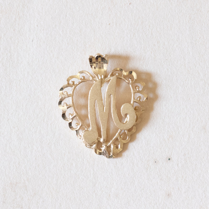 Ciondolo vintage a cuore in oro 10K con lettera M, anni ‘50/‘60