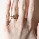Vintage-Ring aus 18 Karat Gold mit weißer und fuchsiafarbener Glaspaste sowie rosa und orangefarbener Glaspaste, 70er/80er Jahre