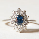 Vintage 18 Karat Weißgold Saphir (ca. 0.50 ct) und Diamanten (ca. 0.20 ctw) Gänseblümchenring, 60er Jahre