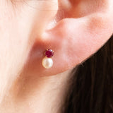 Vintage 18K gold ruby ​​and pearl earrings, 70s
