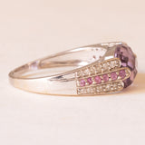 Vintage Ring aus 18 Karat Weißgold mit Amethyst, rosa Saphir und Diamant, 80er Jahre