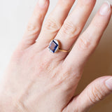 Synthetischer Saphir- und Diamantring im Vintage-Art-Deco-Stil aus 18 Karat Gold, 50er Jahre