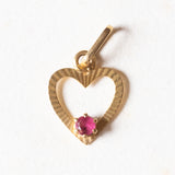 Paar Vintage Herzanhänger aus 18 Karat Gelbgold und Rubin, 60er Jahre