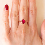 Vintage Solitärring in 18K Gelbgold mit synthetischem Rubin (ca. 2ct), 50er/60er Jahre