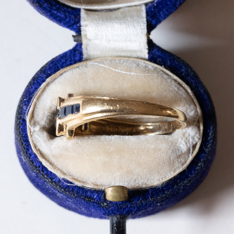 Anello vintage in oro 14K con zaffiri, anni ‘60/‘70