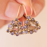Vintage Ohrringe aus 9 Karat Gold mit Rauchquarz und lila Iolithen, 80er Jahre