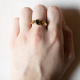🎃 Anello trilogy vintage in oro 9K con cromodiopside e quarzi arancioni, anni ‘80