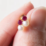 Vintage 18K gold ruby ​​and pearl earrings, 70s