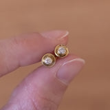 14K gold vintage point light earrings with diamonds (0.12ctw approx.), 60s / 70s