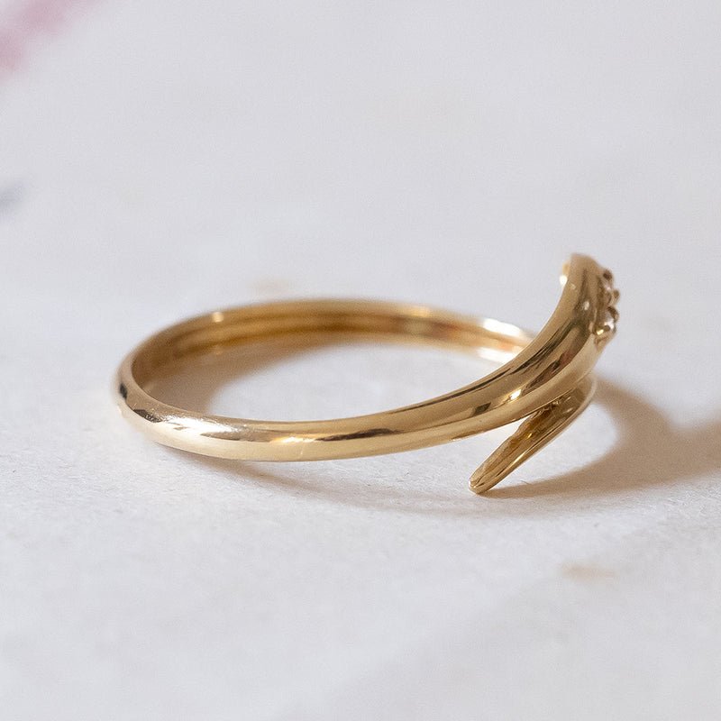 Vintage snake ring in 18K gold with diamonds, 70s / 80s