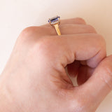 Anello vintage in oro 9K con tanzanite e zaffiri bianchi, anni ‘80