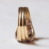 Vintage 18 Karat Gold "Triple" Diamond (ca. 0.30ctw) & Rubin Ring, 70er Jahre