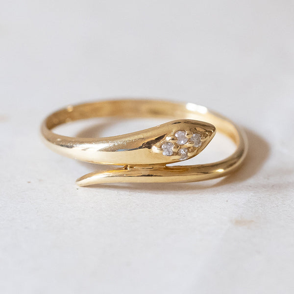 Vintage snake ring in 18K gold with diamonds, 70s / 80s