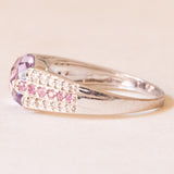 Vintage Ring aus 18 Karat Weißgold mit Amethyst, rosa Saphir und Diamant, 80er Jahre