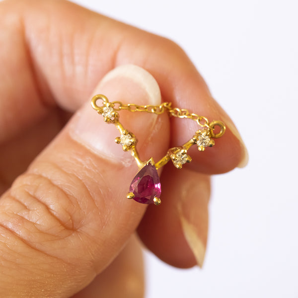 Vintage necklace in 18K gold with ruby and diamonds (0.08ctw approx.), 70s / 80s