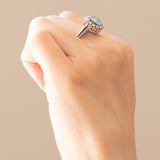 🌌 Vintage 14 Karat Weißgold Triplet Opal & Diamanten im Brillantschliff (ca. 0.24 ctw) Gänseblümchen-Ring, 60er Jahre