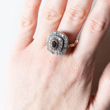 Vintage Antik Stil 18 Karat Gelbgold und Silber Rosettenschliff Saphir und Diamant Gänseblümchen Ring