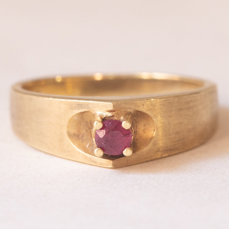 Anello vintage da uomo in oro 14K con rubino, anni ‘70