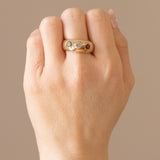 Vintage Gypsy Ring in 18 Karat Gelbgold mit Rubin (ca. 0.30 ct), Diamant (ca. 0.25 ct) und Smaragd (ca. 0.25 ct), 70er Jahre