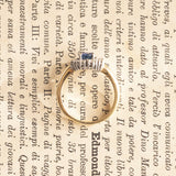 Vintage 14K gold daisy ring with sapphire (approx. 1ct) and diamonds (approx. 0.80ctw), 50s