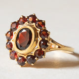 Vintage 18 Karat Gelbgold-Granat-Gänseblümchen-Ring, 60er Jahre