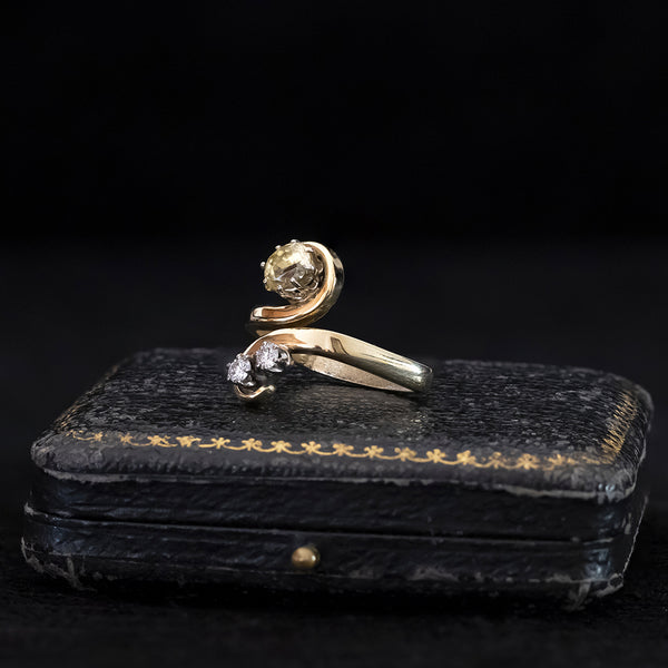 Anello vintage in oro 14K con topazio giallo (1.20ct ca.) e diamanti (0.24ctw ca.), anni ‘70/‘80
