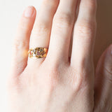 Vintage-Ring aus 18 Karat Gold mit weißer und fuchsiafarbener Glaspaste sowie rosa und orangefarbener Glaspaste, 70er/80er Jahre