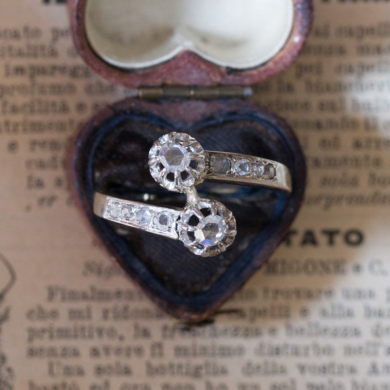 Anello contrarier antico in oro bianco 14K con diamanti, anni ‘30