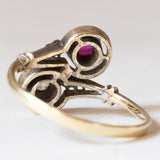 Antique 18K gold and silver contrarier with rose cut ruby ​​and diamond, early 900s