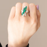 Vintage-Ring aus 18-karätigem Weißgold mit Diamanten (ca. 2 Karat) und Smaragd (ca. 1.90 Karat), 70er Jahre