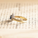 Vintage 14K gold daisy ring with sapphire (approx. 1ct) and diamonds (approx. 0.80ctw), 50s