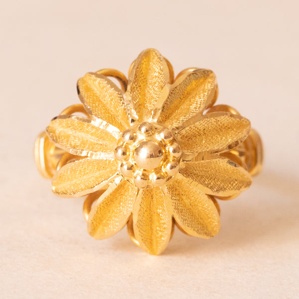 Anello vintage a forma di fiore in oro giallo 18K, anni ‘70