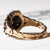 Vintage-Ring im antiken Stil aus 18 Karat Gold und Silber mit einem zentralen Diamanten im Rosenschliff (ca. 2.20 ct) und Diamanten im Rosettenschliff