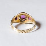 Vintage 18K gold ring with rubies and diamonds, 1950s