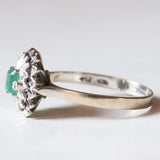 Vintage 18K White Gold Emerald & Diamond Daisy Ring, 70s