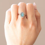 🌌 Vintage 14 Karat Weißgold Triplet Opal & Diamanten im Brillantschliff (ca. 0.24 ctw) Gänseblümchen-Ring, 60er Jahre