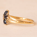 Anello vintage in oro giallo e bianco 18K con zaffiri, anni ‘60