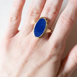 Anello vintage da sigillo in oro 14K con lapislazzuli, anni ‘50/‘60
