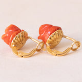 🌹Винтажные серьги-розы из 18-каратного желтого золота с оранжевым кораллом, 50-е годы