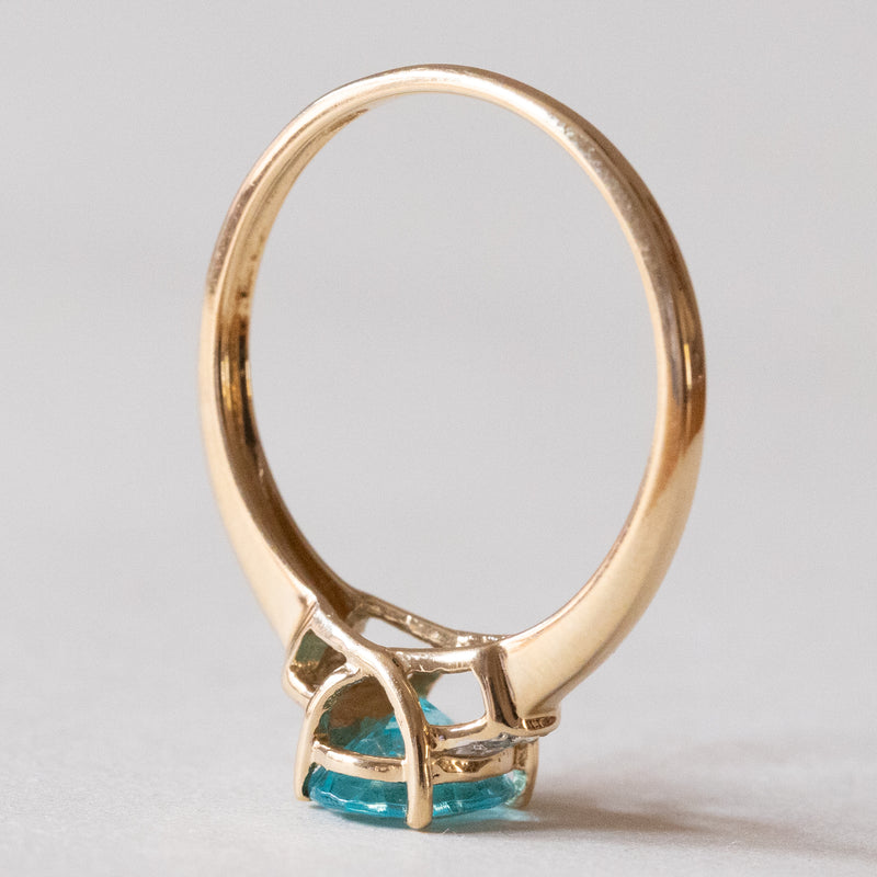 Anello vintage in oro 14K con tormalina azzurra e diamanti, anni ‘80