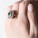 Vintage Antik Stil 18 Karat Gelbgold und Silber Rosettenschliff Saphir und Diamant Gänseblümchen Ring
