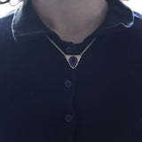 Vintage 14K gold necklace with amethyst (c.780 ct) and diamonds (ct 0.08 ct), 1960s / 70s