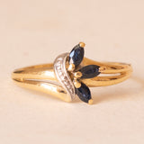 Anello vintage in oro giallo e bianco 18K con zaffiri, anni ‘60