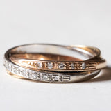 Vintage Tricolor 14K Gelb-, Weiß- & Roségold & Diamantring, 70er Jahre